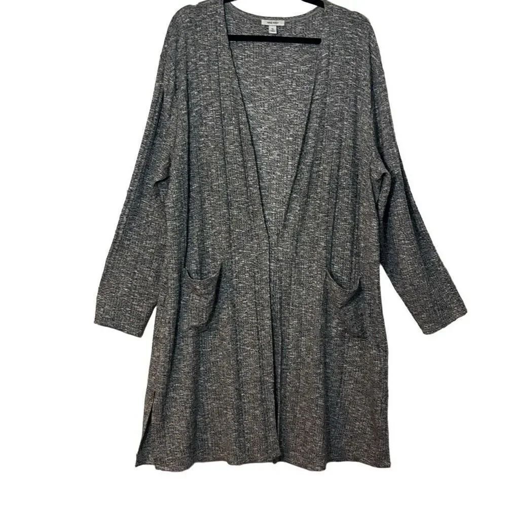 Nine West grey long open cardigan with pockets and side vents XL
